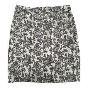 Ann Taylor Skirt Womens 14 Black Floral Jacquard Pencil Lined Back Zip
